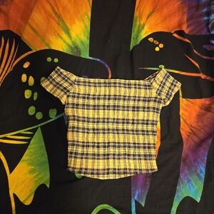 Hot Topic Yellow Plaid Off-Shoulder Top